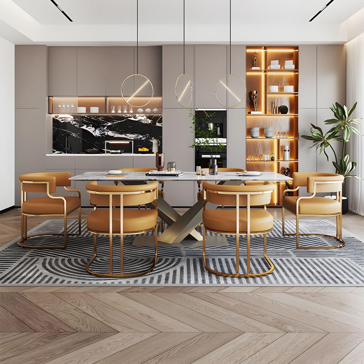 ライトブルーグレーの合成皮革を使用したモダンなローバックダイニング